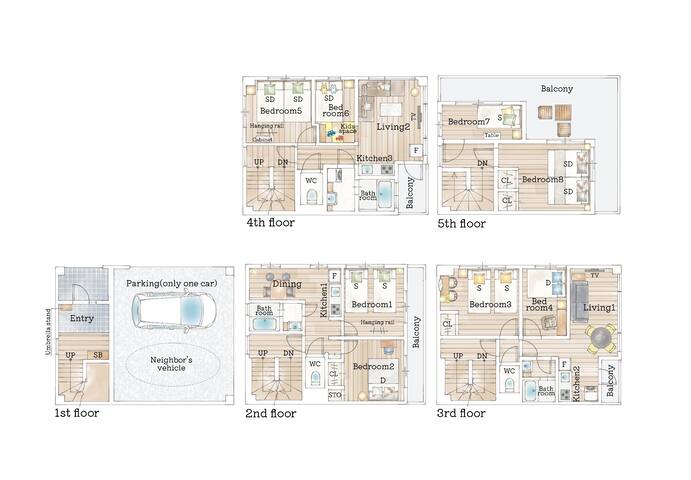 家族やグループ旅行に最適！相撲両国で8BR/3BA！15名OKな広々197㎡貸切/3駅利用＆駐車場付 gallery image 2