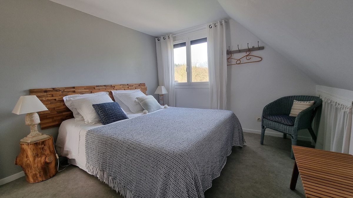 חדר כחול. 160 מיטות לשני אנשים או תצורה 2 מיטות יחיד לפי בקשה . שידה אחת וכמה מתלי מעילים. כורסאות אחת. 