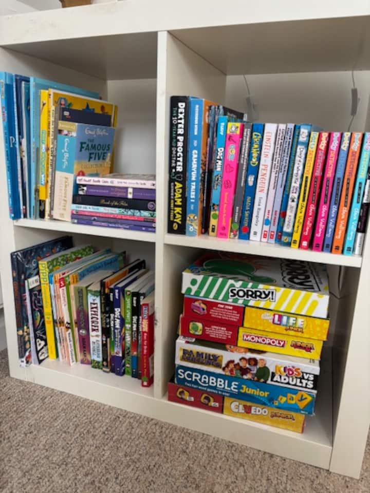 There are lots of books, toys and games at the flat to suit all ages of children