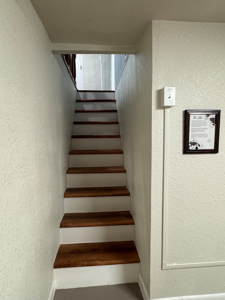 The stairs that connect to the basement bedroom. *(We do have a safety gate available to secure the opening if you have small children.)*