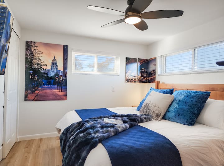 Drift off to dreamland in our comfy, king-sized bed with fresh linens and plenty of pillows!