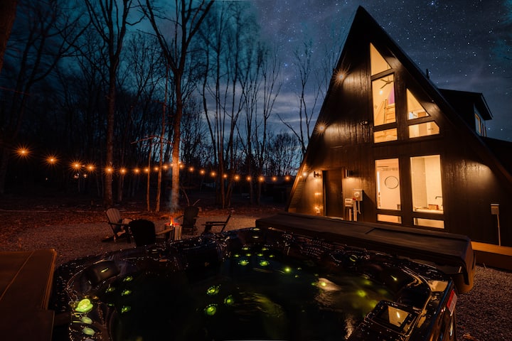 Poconos A-Frame | Hot Tub, Fire Pit, Lake View