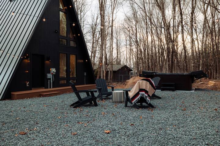 Poconos A-Frame | Hot Tub, Fire Pit, Lake View