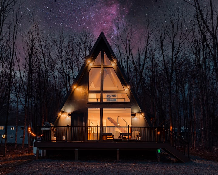 Poconos A-Frame | Hot Tub, Fire Pit, Lake View