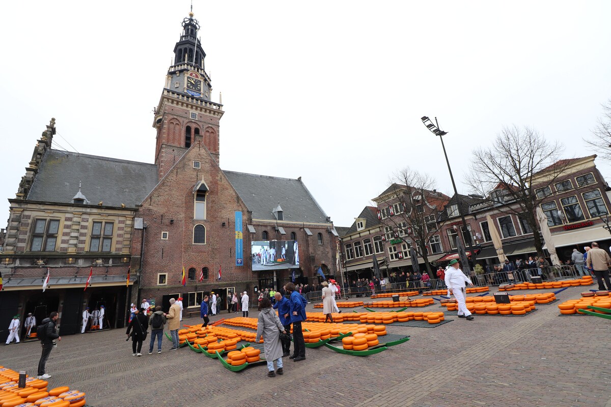 Waagtoren en Kaasmarkt op het Waagplein in Alkmaar