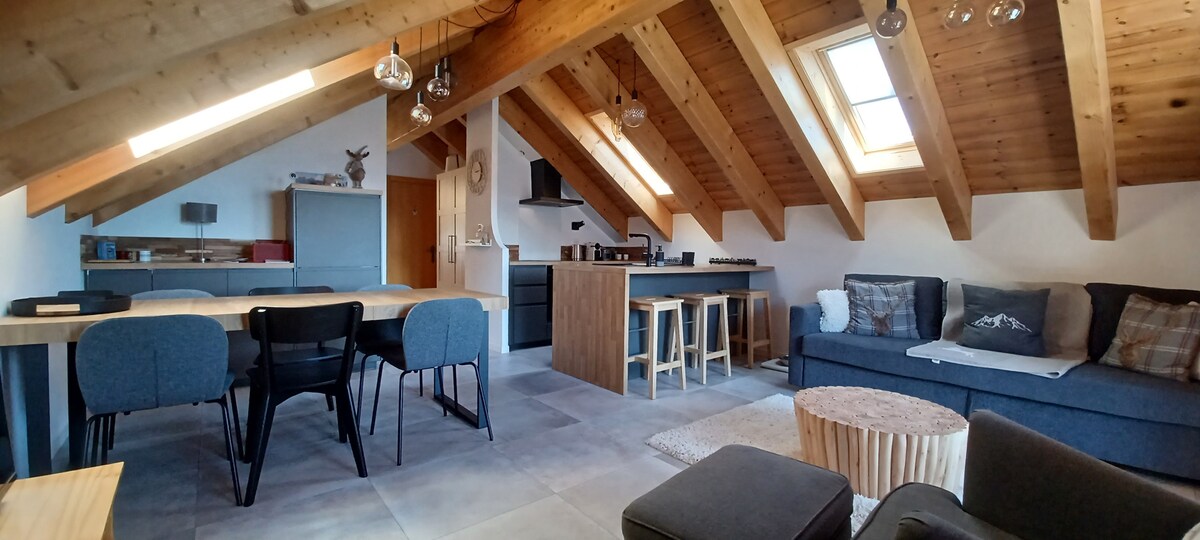 Successful Airbnb property: Cozy, panoramic view, direct access to baths, 3.5 p. in Leytron