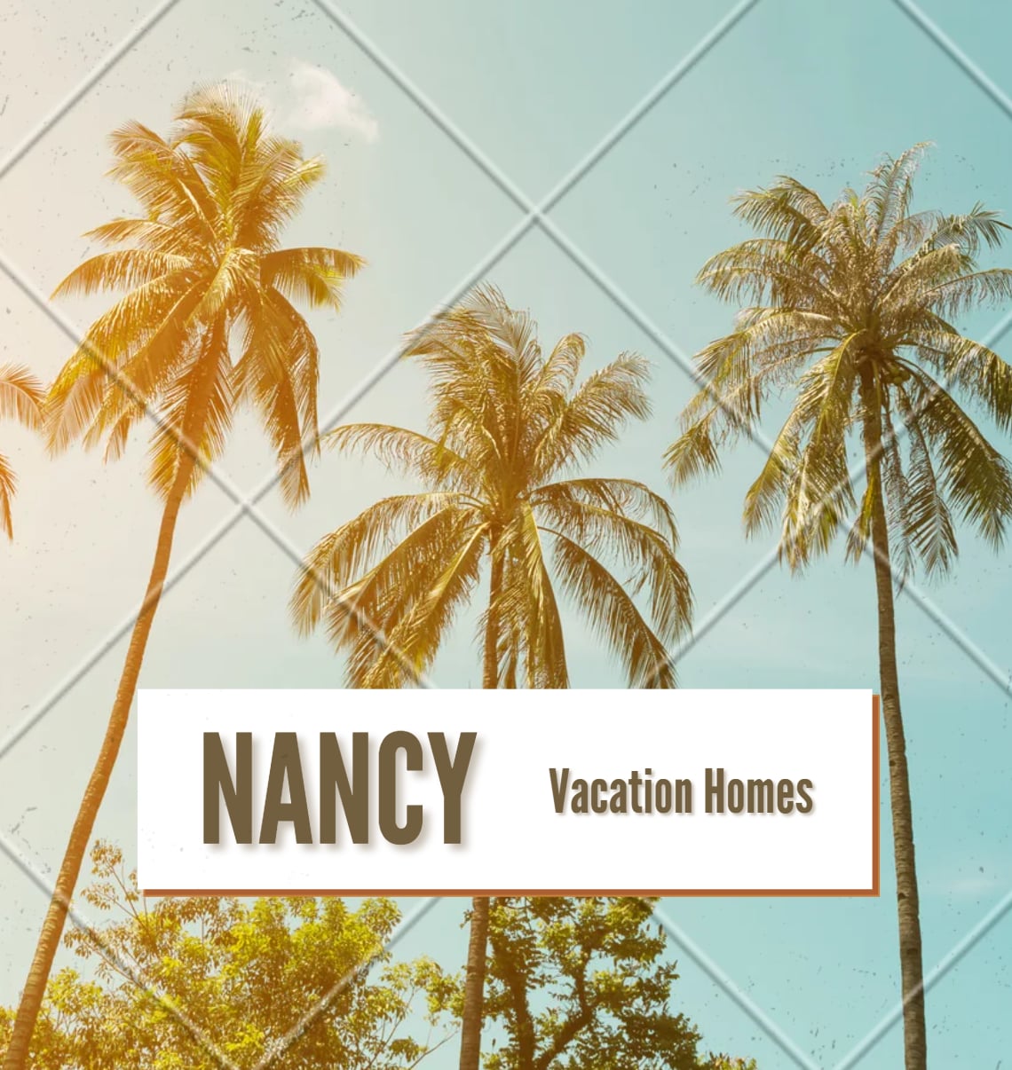 Tall palm trees sway gently against a clear blue sky, creating a tropical atmosphere. The vibrant green foliage at the base adds a natural touch, inviting relaxation and warmth in the surroundings.