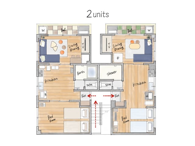 【代々木4分＆新宿7分】駅近｜2unit36㎡+36㎡貸切｜高速WiFi｜洗濯2台＆乾燥機｜最大8名 gallery image 2