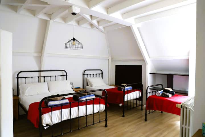 ห้องสำหรับครอบครัว - หนึ่งเตียงคิงไซส์ สองเตียงเดี่ยว พร้อมห้องอาบน้ำในตัว