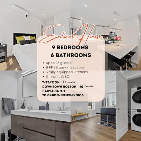 NEW 9BR6Bth Parking|MIT|Harvard|Boston|Walk to T
