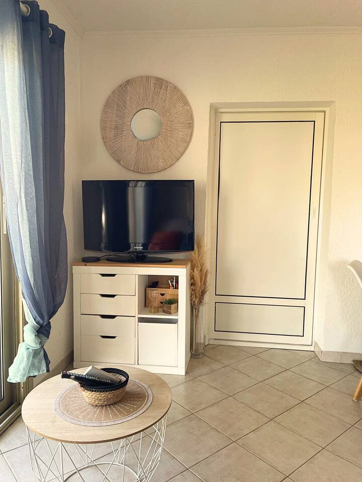 Მისაღები ოთახი 2 ადგილიანი გასაშლელი დივნით, დაკავშირებული ტელევიზორით, Wi ‑ Fi ქსელით, სამაგიდო თამაშებით, კონდიციონერითა და ბაღის ხედით 