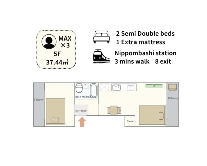 3ppl/5f/1 Min To Nihonbashi/namba/ A6704 - Osaka