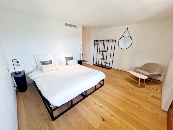 Villa Joséphine
בקומה הראשונה - גישה למעלית
חדר "טלואר" 
2 מיטות של 90x200 שניתן להביא יחד כדי להציע מיטה 180x200 - חדר הלבשה - חדר רחצה, שירותים ומרפסת עם נוף להרים ואגם אנסי