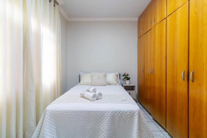 Comfortable room – quality linens and spacious closet.