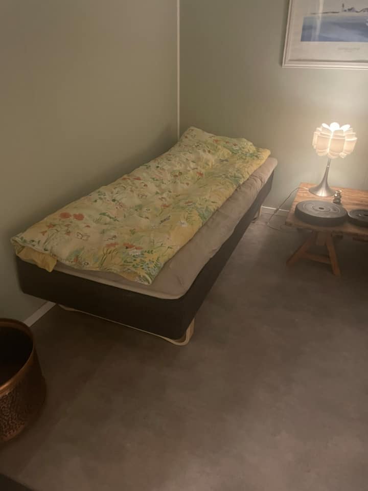 เตียงเดี่ยว (90 ซม.) ในห้องนั่งเล่นชั้นใต้ดิน