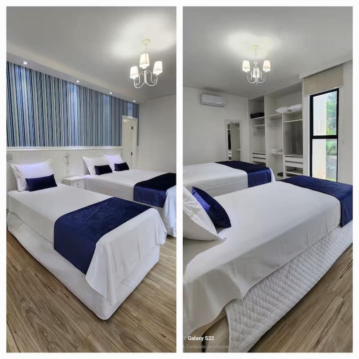 Апартман 1 - приземје 
Има 1 кутија брачен кревет (широк 150-179 см), 1 кутија Bicama (96 x 2 03 см) со помошен кревет, вграден плакар, топол/ладен клима уред и приватна бања 