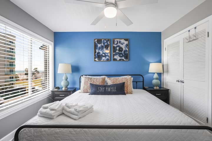 Wake up to sunshine and soft coastal hues that set the tone for a calm and easy beach day