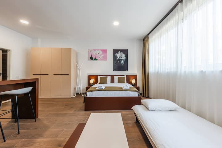 Sala de estar y dormitorio del estudio