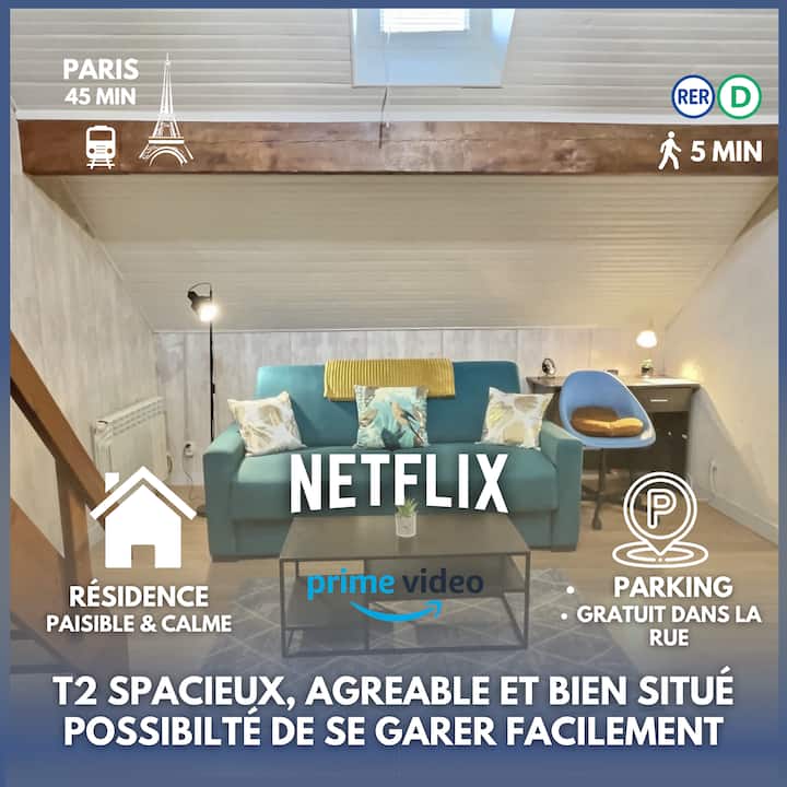 Birds : 4 pers, Free Parking, Proche RER D, Wifi