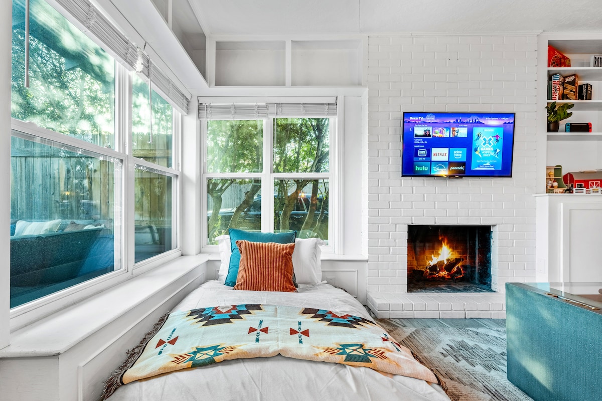 Bean bag turns into queen bed in the game room (fireplace coming soon!! )