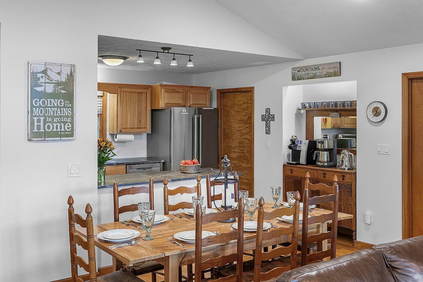 Pull up a chair at the locally built pecan wood table - and this is where a group ends up for game night after dinner