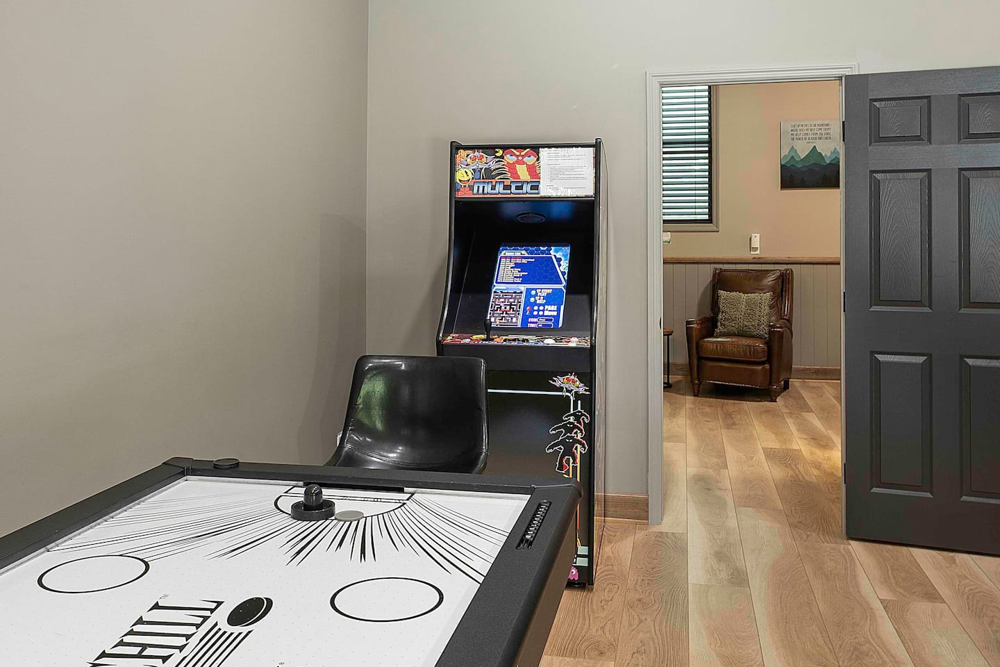 Take a shot on the air hockey table or scroll through 400+ arcade games before crashing in a loft bed next door
