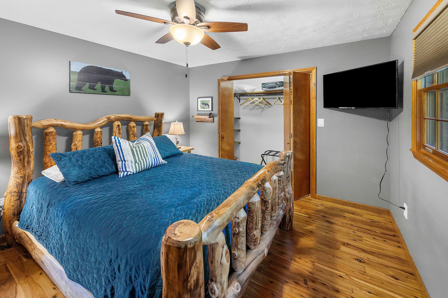 Settle into the cedar bed frame and matching nightstands, built by local craftsmen, solid, handcrafted furniture you won