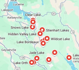 There are at least 20 lakes in Lake County, by some accounts, more than 100 formed 10,000 years ago by volcanic eruptions. at Panoramic View Campsite – bring your own tent or small