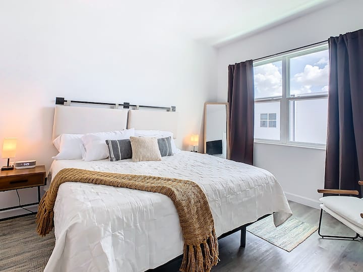 Fully adjustable King bed and complete darkness with blackout drapes for a restful sleep.  Pamper yourself with plush bath towels, robe, and complimentary shower products in this large shower with rainfall shower head. Your in-room retreat awaits.