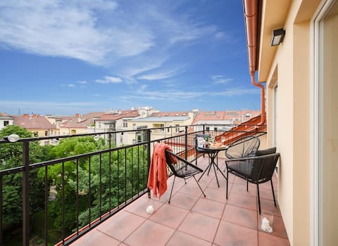 1BDR Apt w/ Terrace, AC, Workspace & Netflix