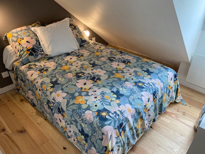 Acogedora habitación bajo los tejados – Una cómoda cama doble 140x190 con canapé situada bajo el techo, ambiente acogedor garantizado.  Ropa de cama nueva .
Luchon, Pirineos, termas, centro de la ciudad. apartamento familiar, acogedor, renovado
Wifi, esquí