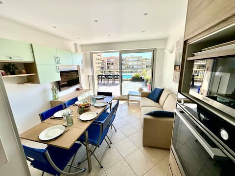 Successful Airbnb property: New 1BR, pool & terrace marina view, near beach in Mandelieu La Napoule