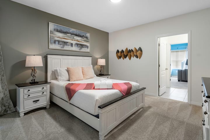 Upstairs Queen bedroom-attached is a Jack and Kill bedroom with walk in shower and double vanity