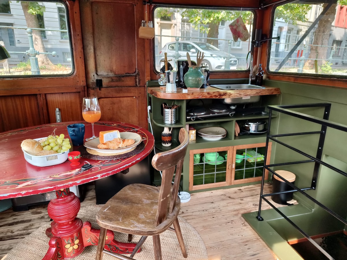 Full kitchen image 1 at Lou Andrea Salome — historic cargo-ship wheelhouse in Ghent