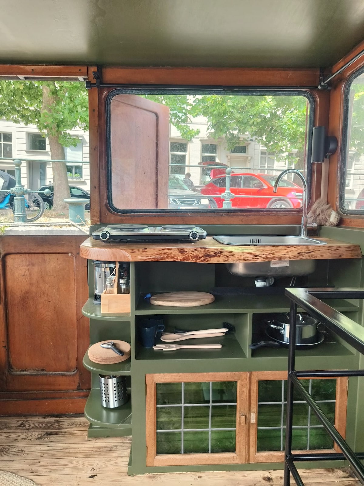 Full kitchen image 2 at Lou Andrea Salome — historic cargo-ship wheelhouse in Ghent