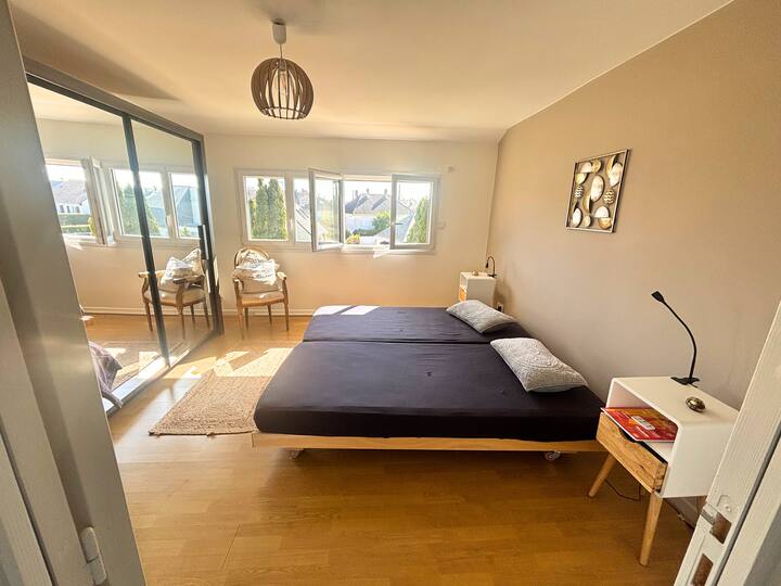 Large bedroom, king-size bed, wardrobe, bedside tables