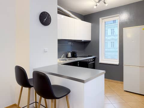 Popular Airbnb listing: Skyline apartment - Free Garage Parking in Košíře