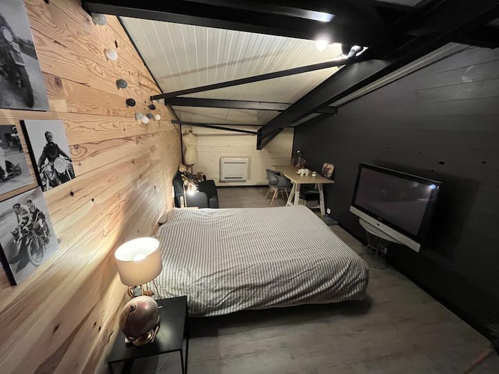 Spavaća soba 18 m2 , bračni krevet, TV ekran s Apple TV-om , radni stol , grijanje s reverzibilnim klima-uređajem 