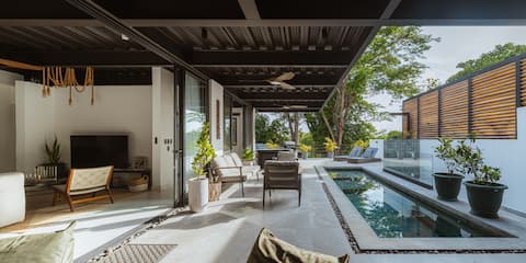 Villa with pool and cold plunge steps to the beach