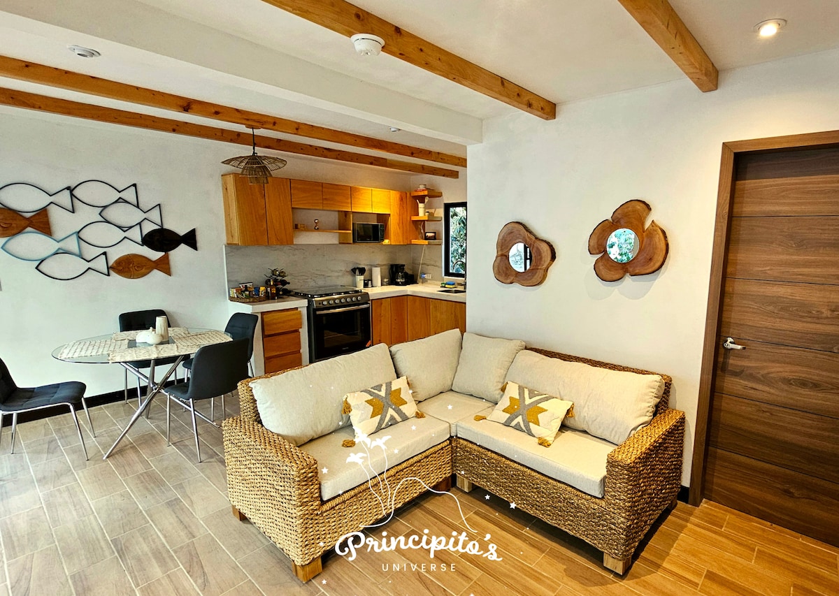 ห้องโถงนี้ทำจากหวายและตุ๊กตาที่ปลูกในฟาร์ม กระจกที่ทำโดยช่างฝีมือของ Tz 'utujiles โต๊ะทำงานและชั้นวางหนังสือในรูปแบบของ Cerro de Oro หรืออาจจะเป็นงูเหลือมที่กลืนกินช้าง สมาร์ททีวีหากคุณต้องการดูภาพแทนดาว