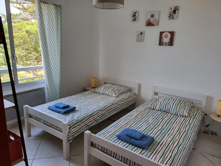 2 camas individuales de 90 cm de ancho