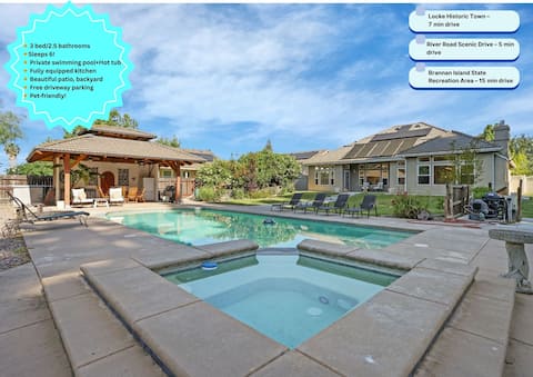 Relaxing 3BAPool+Hot Tub Near the River & Wineries