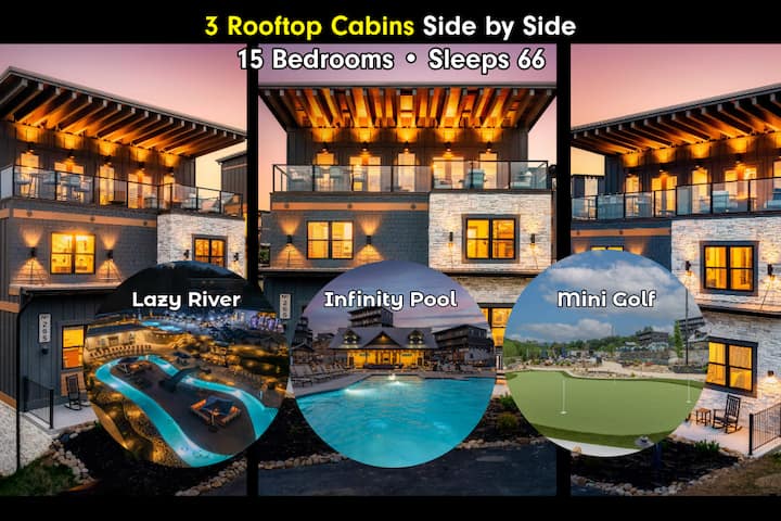3 Rooftop Cabins, 15br, Private Pools, Sleeps 66 - Sevierville, TN