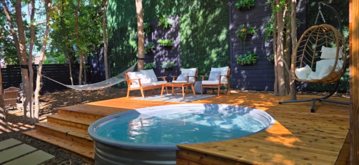 Cowboy pool with hammock and hanging chair