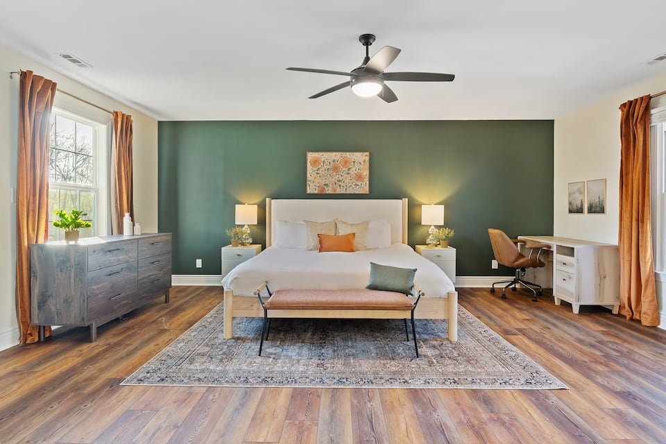 The Hideaway primary suite with king bed