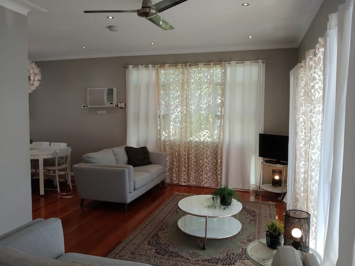 This sunlit lounge room capturing the morning light. Designed with space and comfort in mind, it accommodates both a 2 & 3 seater lounge. Well-suited for contractors requiring comfortable accommodation during medium- to long-term projects in the area