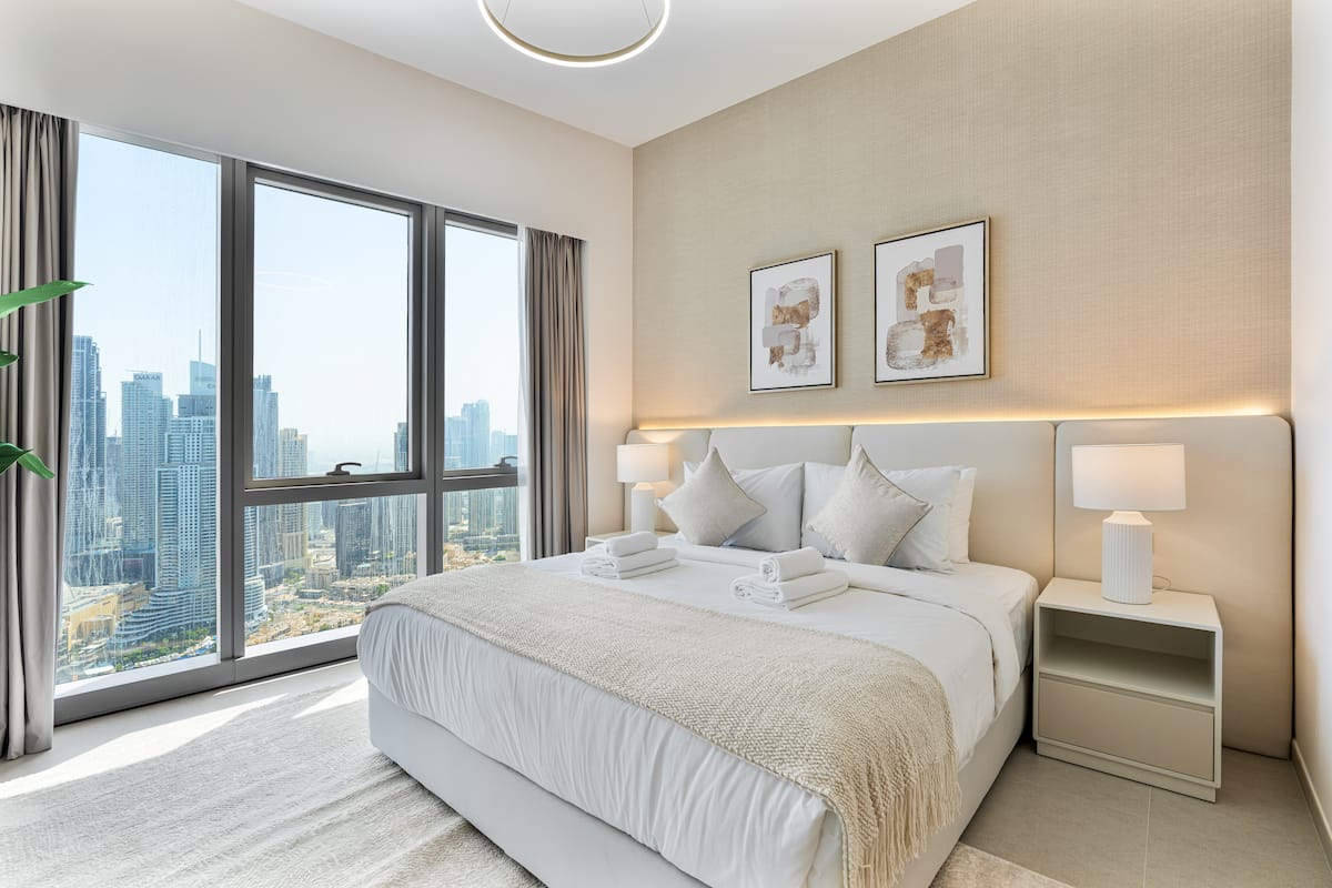 Bedroom with a skyline window in our 4-bedroom that sleeps 10
