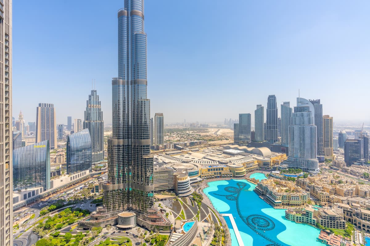 Burj Khalifa and the fountain lake from our 4-bedroom that sleeps 10