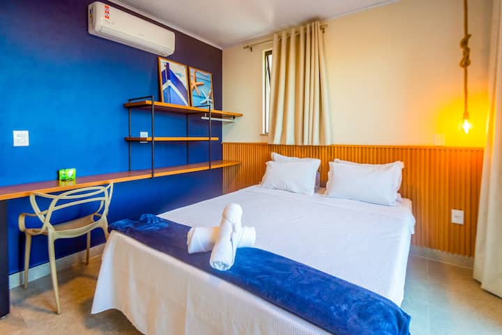 Double bed with a built-in single bed. 