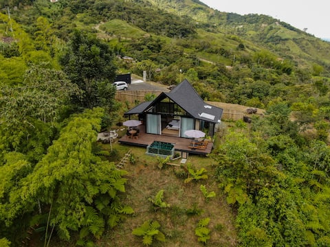 Bali-style cabin with forest and private river